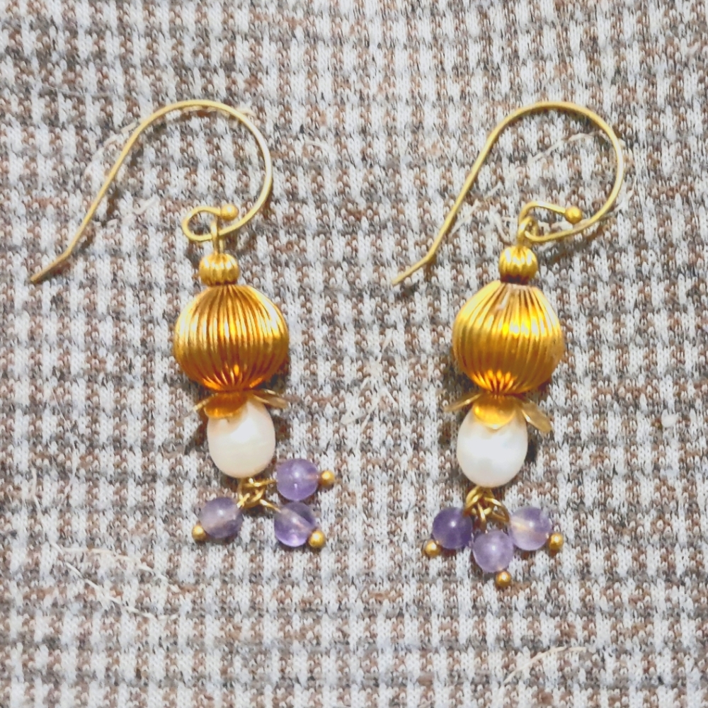 Handmade Amethyst and Pearl 'Blossom' Earrings